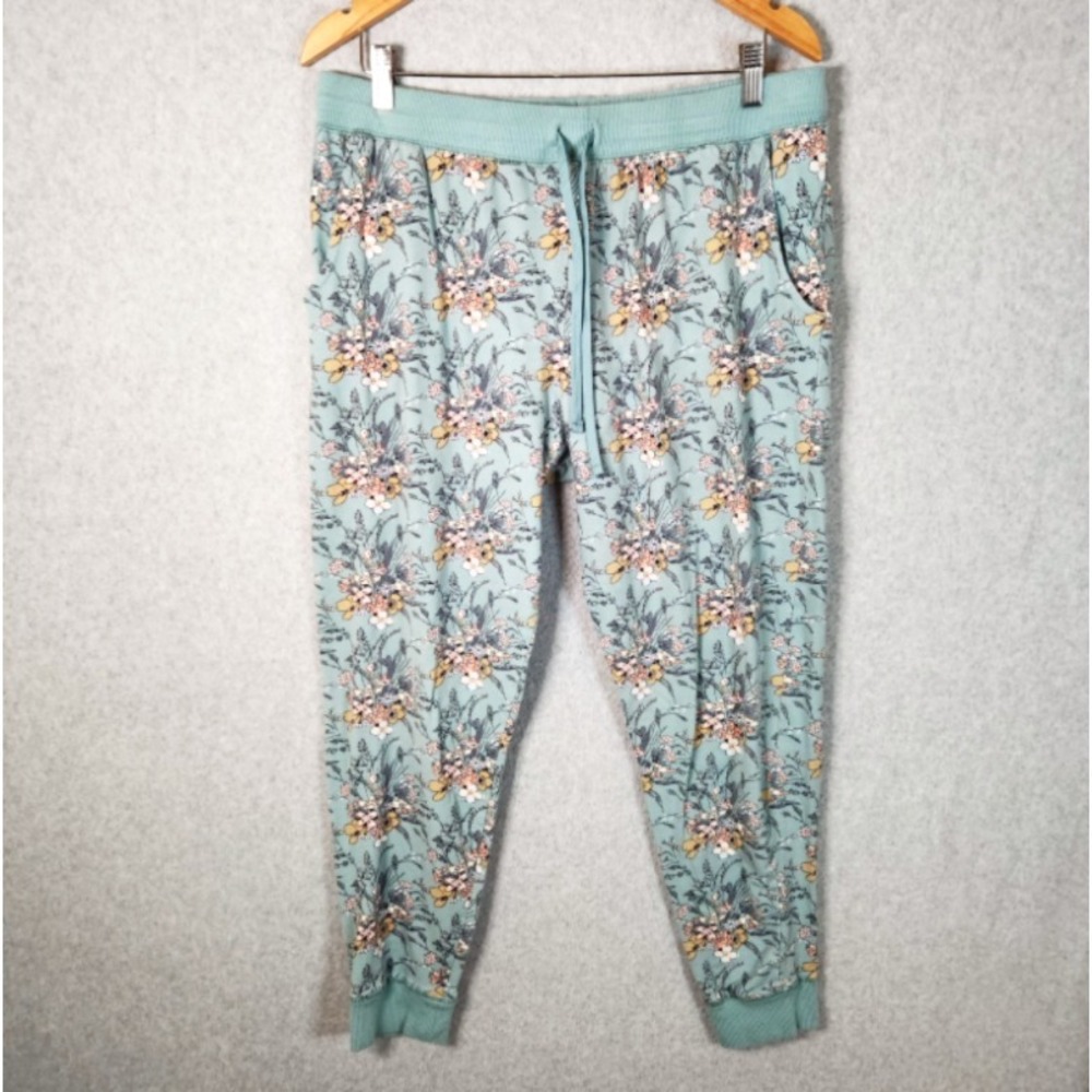 Vera Bradley Jogger Pajama Pants Women's Size Large Green Floral Cotton Blend